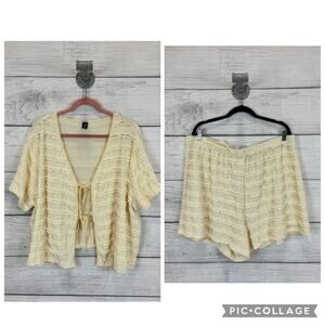 Shein Curve Light Yellow Textured Ruffle Matching 2pc Set Size 4XL